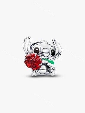 Disney Stitch Rose Murano Glass Charm